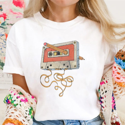 Vintage Cassette Tape Repair Print Funny Graphic T-Shirt