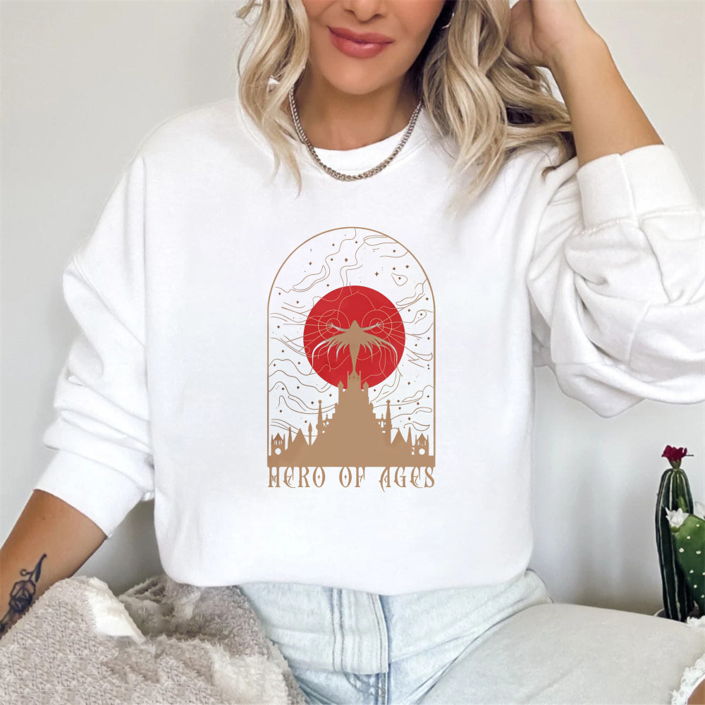Wardrobecart Hero Of Ages Red Sun And Castle Design Unisex Classic Sweatshirt