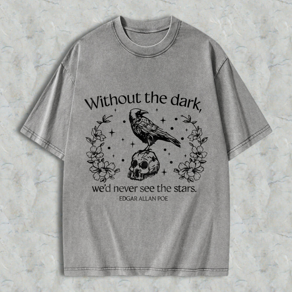 Wardrobecart Raven Skull Floral Stars Quote Unisex Washed T-shirt