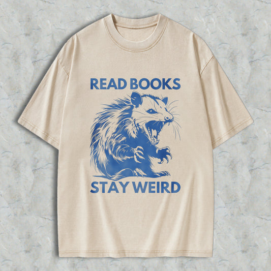 Wardrobecart Read Books Stay Weird Rat Graphic Unisex Washed T-shirt