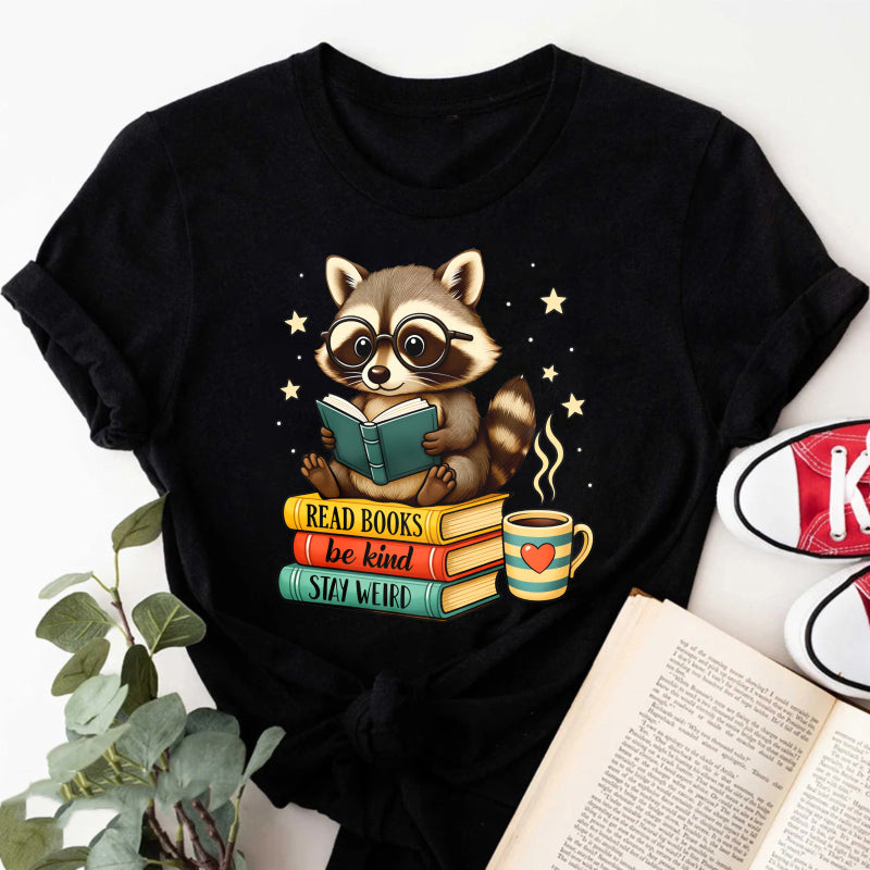 Wardrobecart Raccoon Reading Books With Coffee And Stars Unisex Classic T-shirt