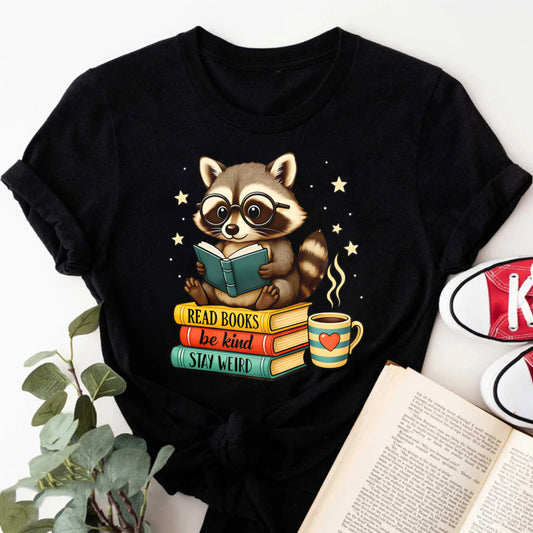Wardrobecart Raccoon Reading Books With Coffee And Stars Unisex Classic T-shirt