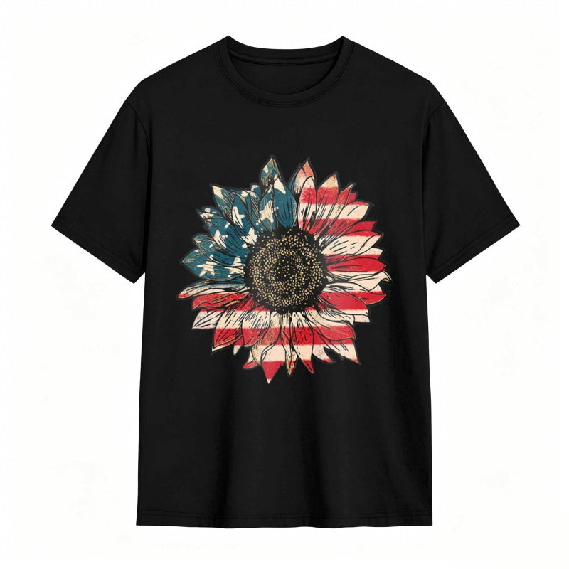 Sunflower With American Flag Design T-shirt