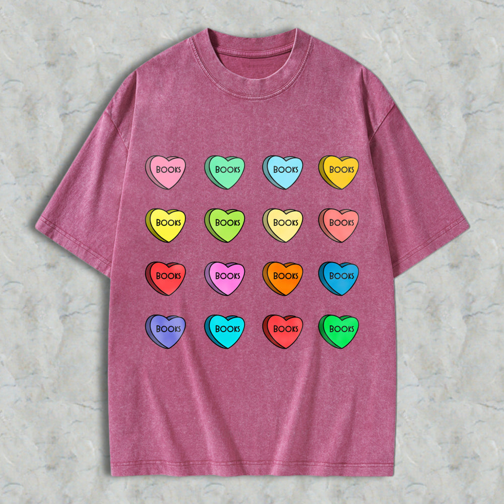 Wardrobecart Heart Shape Book Words Pattern Unisex Washed T-shirt