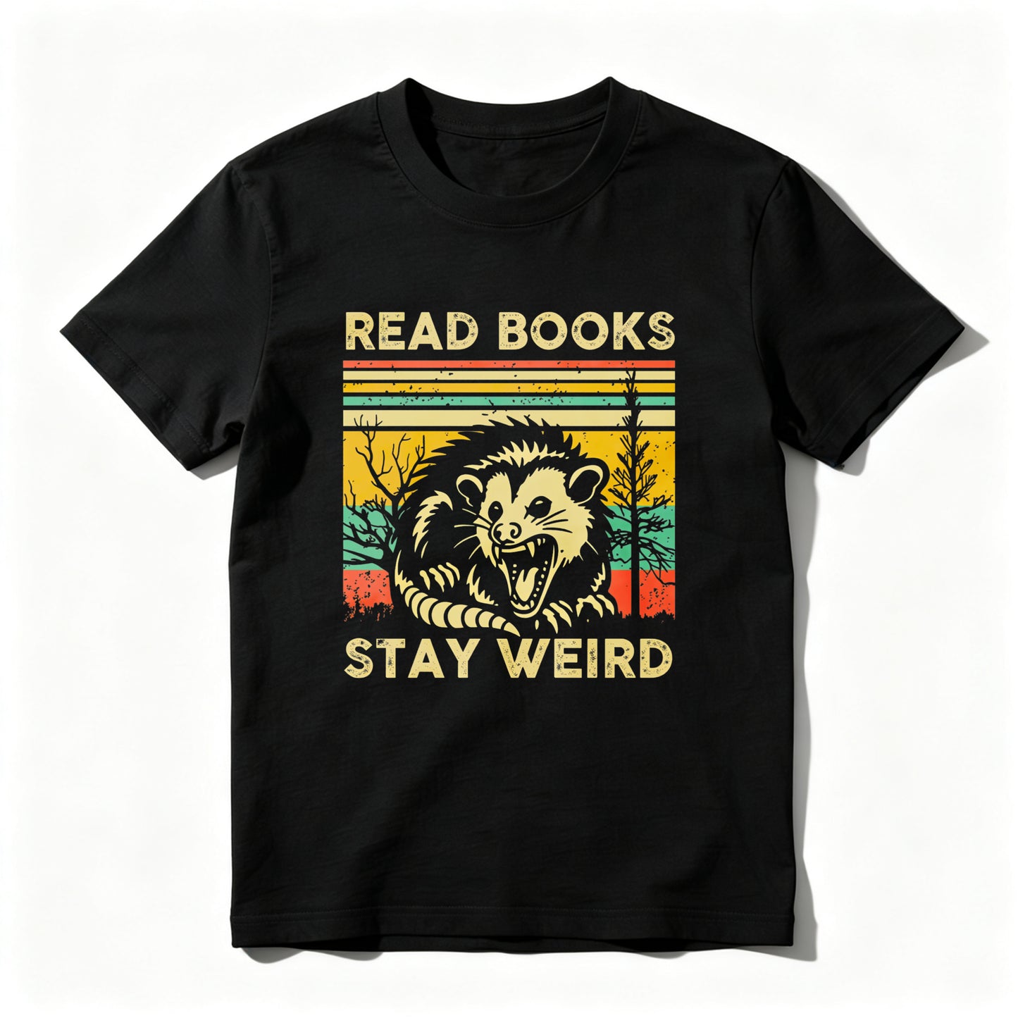 Wardrobecart Read Books Stay Weird Opossum Sunset Trees Unisex Classic T-shirt