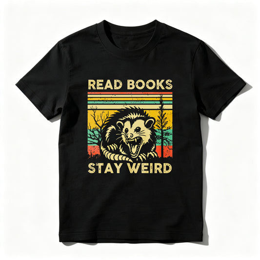 Wardrobecart Read Books Stay Weird Opossum Sunset Trees Unisex Classic T-shirt