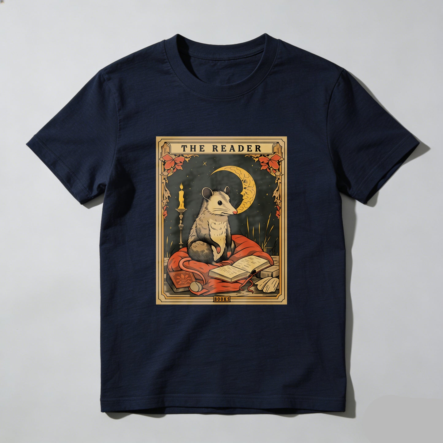 Wardrobecart The Reader Mouse Book Moon Candle Leaves Unisex Classic T-shirt