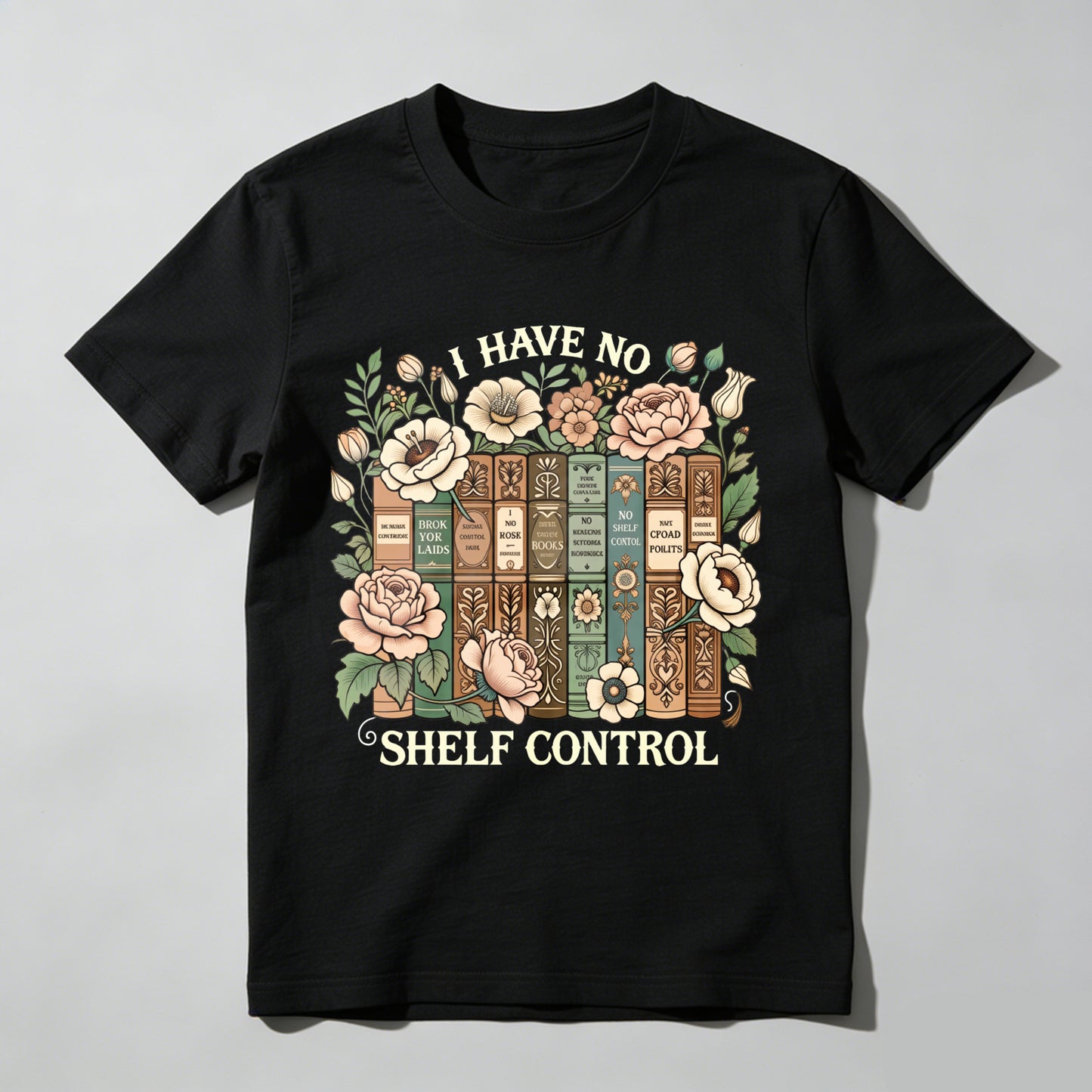 Wardrobecart Floral Bookshelf Design With Vintage Books And Roses Unisex Classic T-shirt