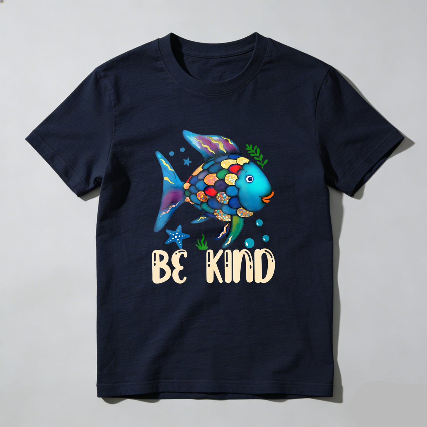 Wardrobecart Colorful Fish With Be Kind Text Unisex Classic T-shirt