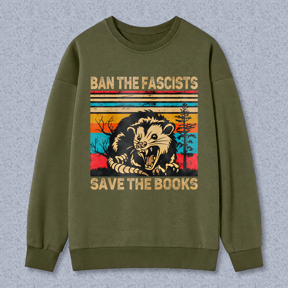 Wardrobecart Ban The Fascists Save The Books Opossum Vintage Design Unisex Classic Sweatshirt