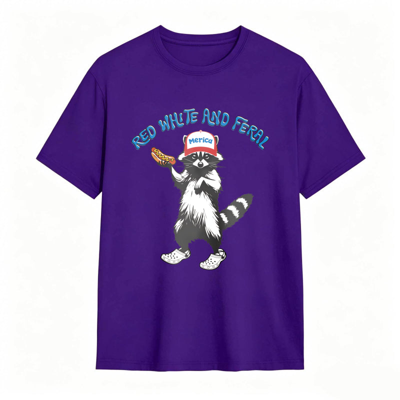 USA Red White Feral Racoon Vintage Hot Dog Party America Patriotic Racoon Tshirt