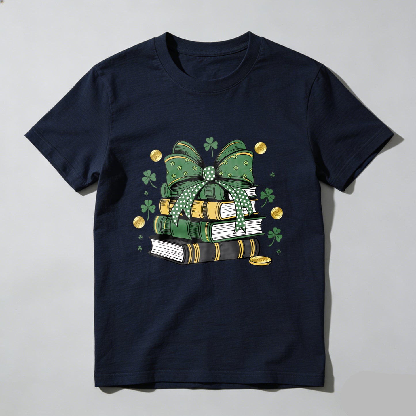 Wardrobecart Green Bow Books Clover Gold Coins Unisex Classic T-shirt