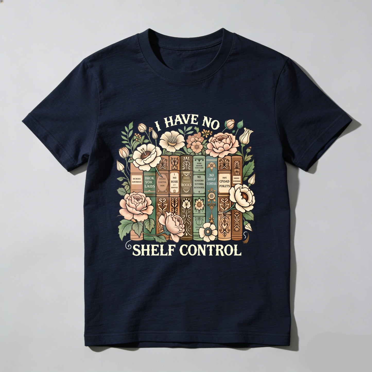 Wardrobecart Floral Bookshelf Design With Vintage Books And Roses Unisex Classic T-shirt