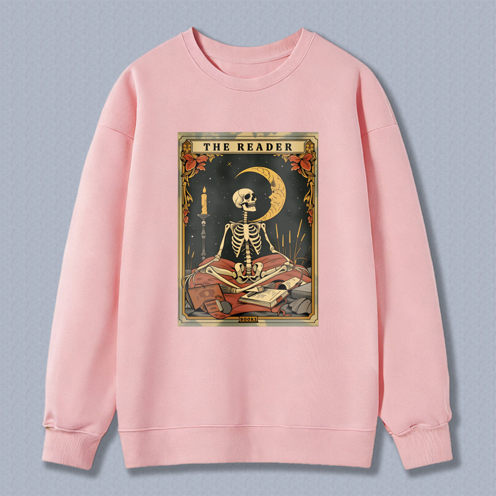 Wardrobecart The Reader Tarot Card Skeleton Moon And Candle Design Unisex Classic Sweatshirt
