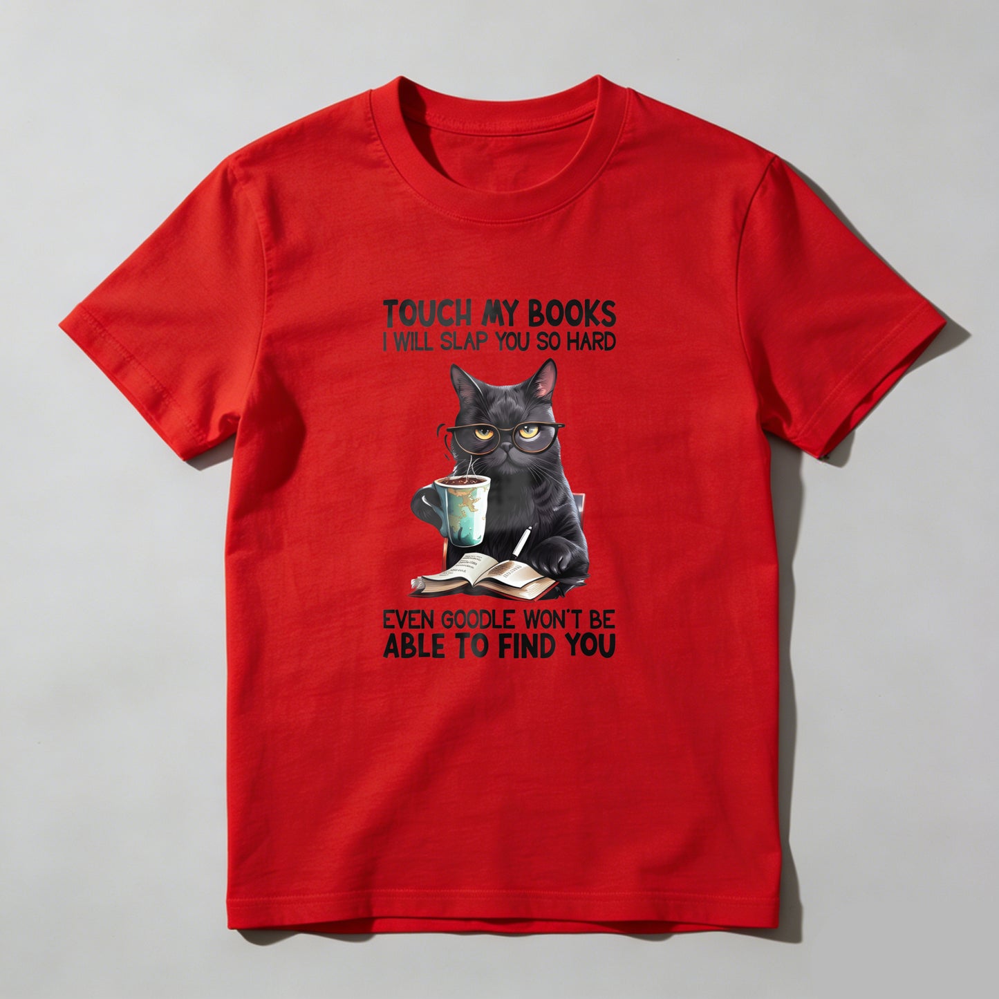 Wardrobecart Cat With Books And Coffee Cup Unisex Classic T-shirt