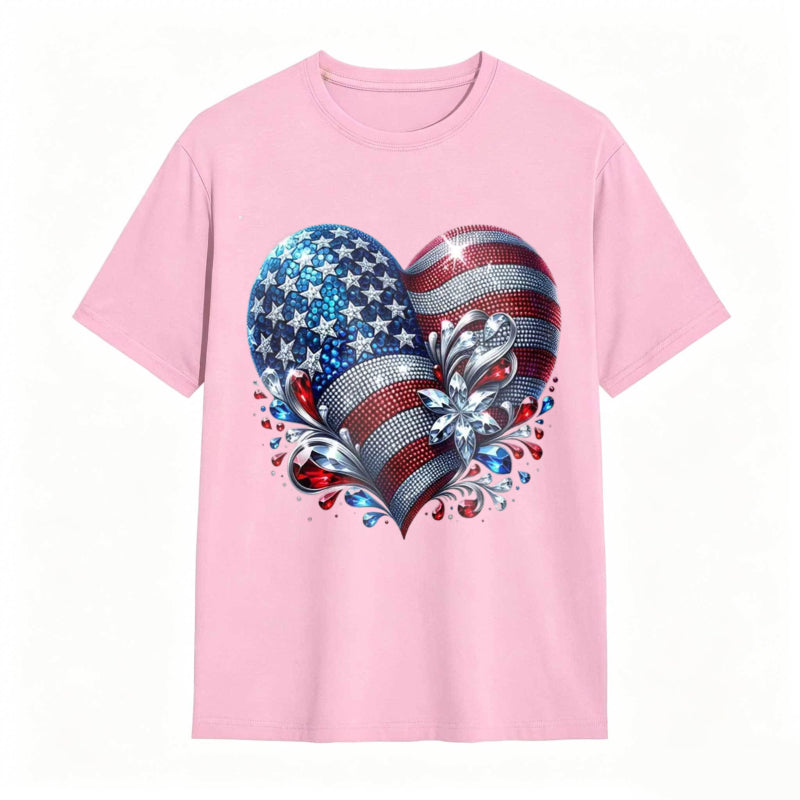 American Flag Heart Design Cotton Casual T-shirt