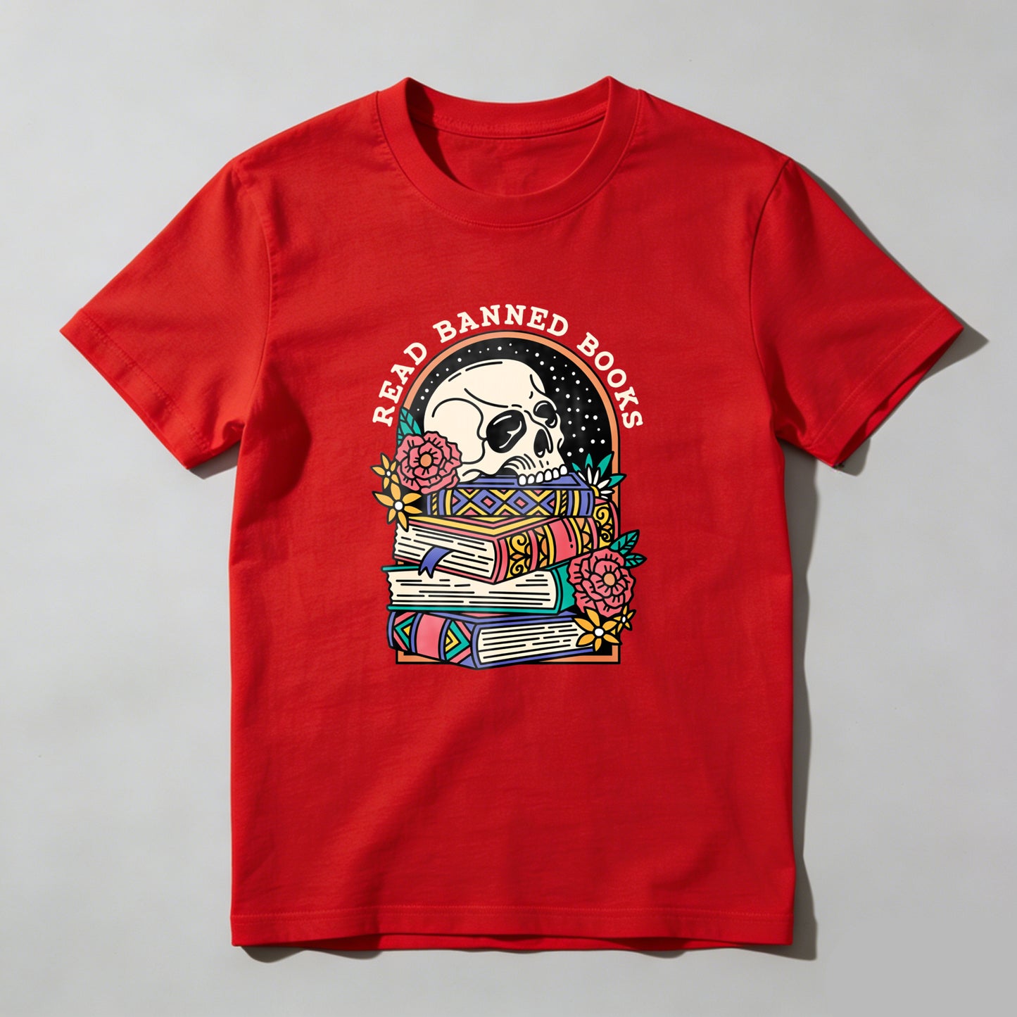 Wardrobecart Read Banned Books Skull Books Flowers Rainbow Unisex Classic T-shirt