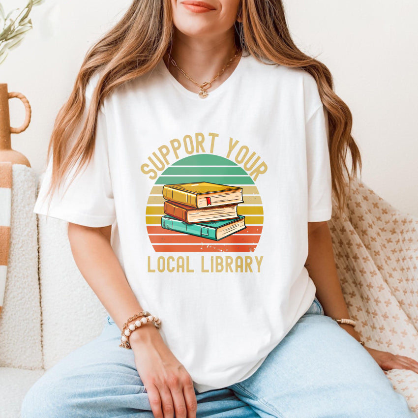 Wardrobecart Support Your Local Library Books Sunset Design Unisex Classic T-shirt