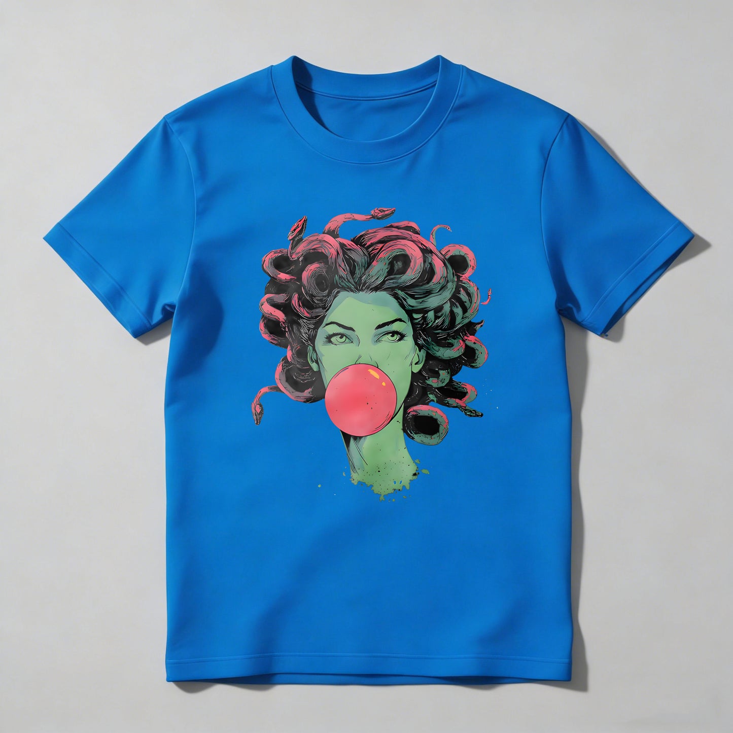 Green Woman With Pink Hair Blowing Bubblegum T-shirt