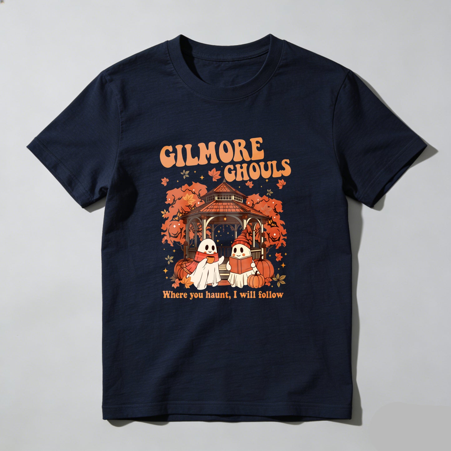 Wardrobecart Gilmore Ghouls Halloween Ghosts Pumpkin Gazebo Autumn Leaves Unisex Classic T-shirt