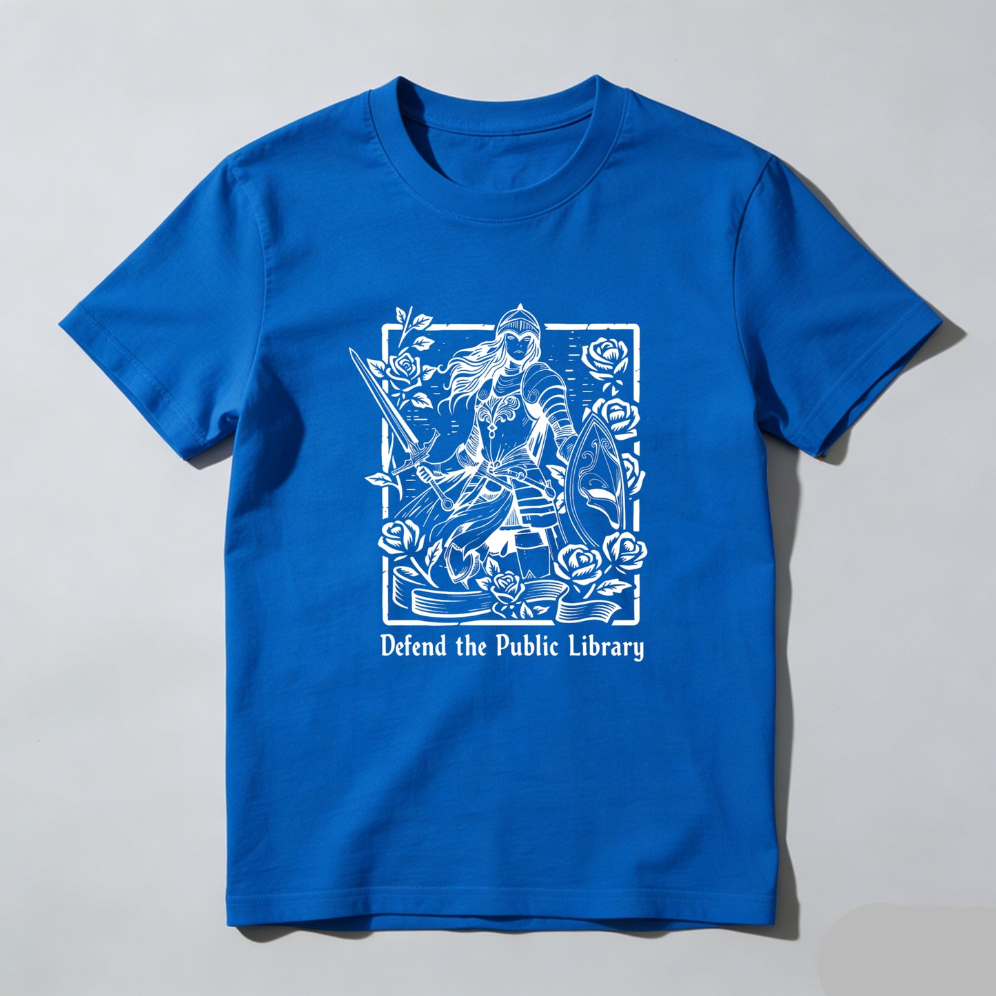 Wardrobecart Defend The Public Library Warrior With Sword And Roses Unisex Classic T-shirt