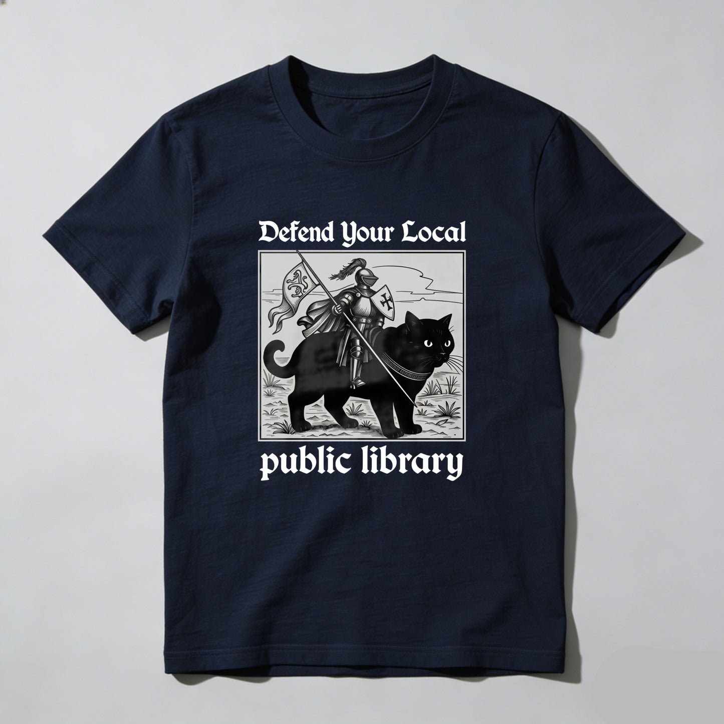 Wardrobecart Defend Your Local Public Library Cat Knight Unisex Classic T-shirt