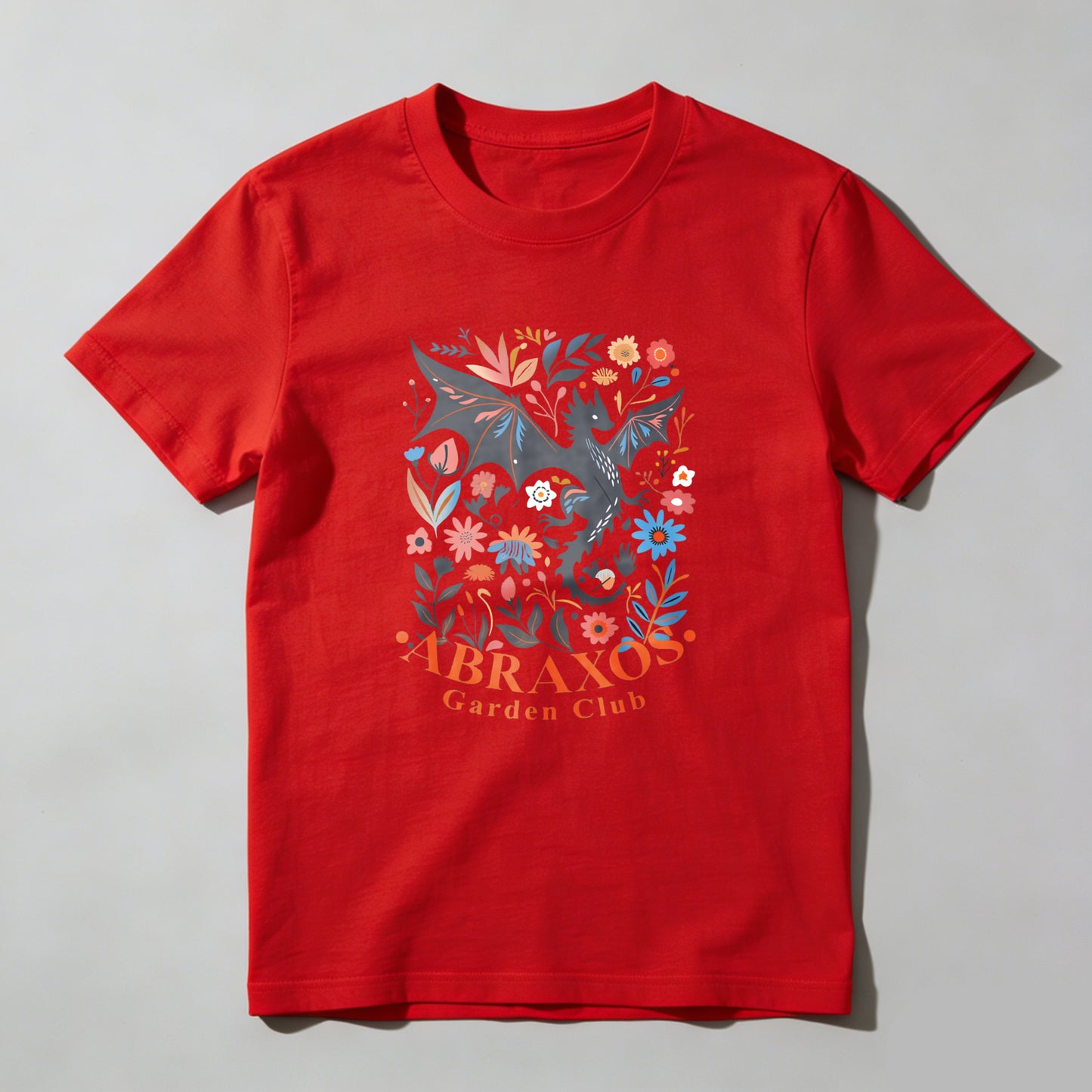 Wardrobecart Colorful Floral Dragon Design With Text Unisex Classic T-shirt