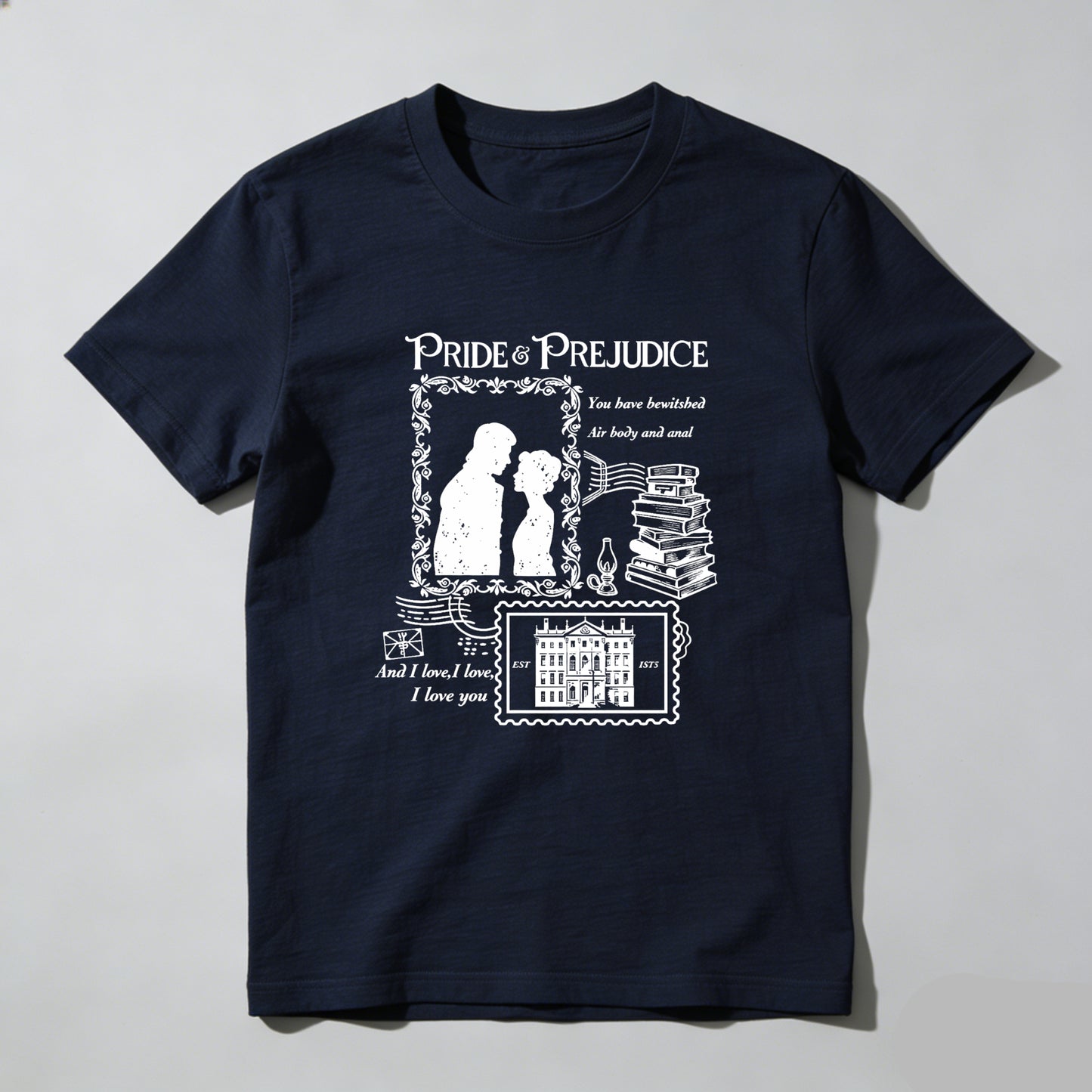 Wardrobecart Pride And Prejudice Couple With Books And House Unisex Classic T-shirt