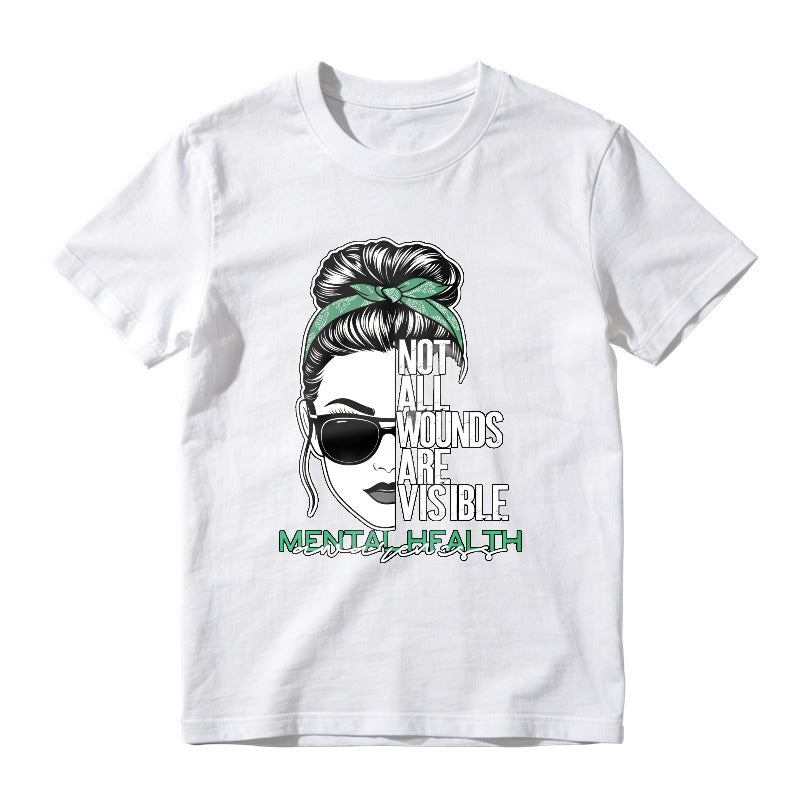 Mental Health Awareness Not All Wounds Are Visible Woman With Sunglasses And Hair Bun Unisex Classic T-shirt