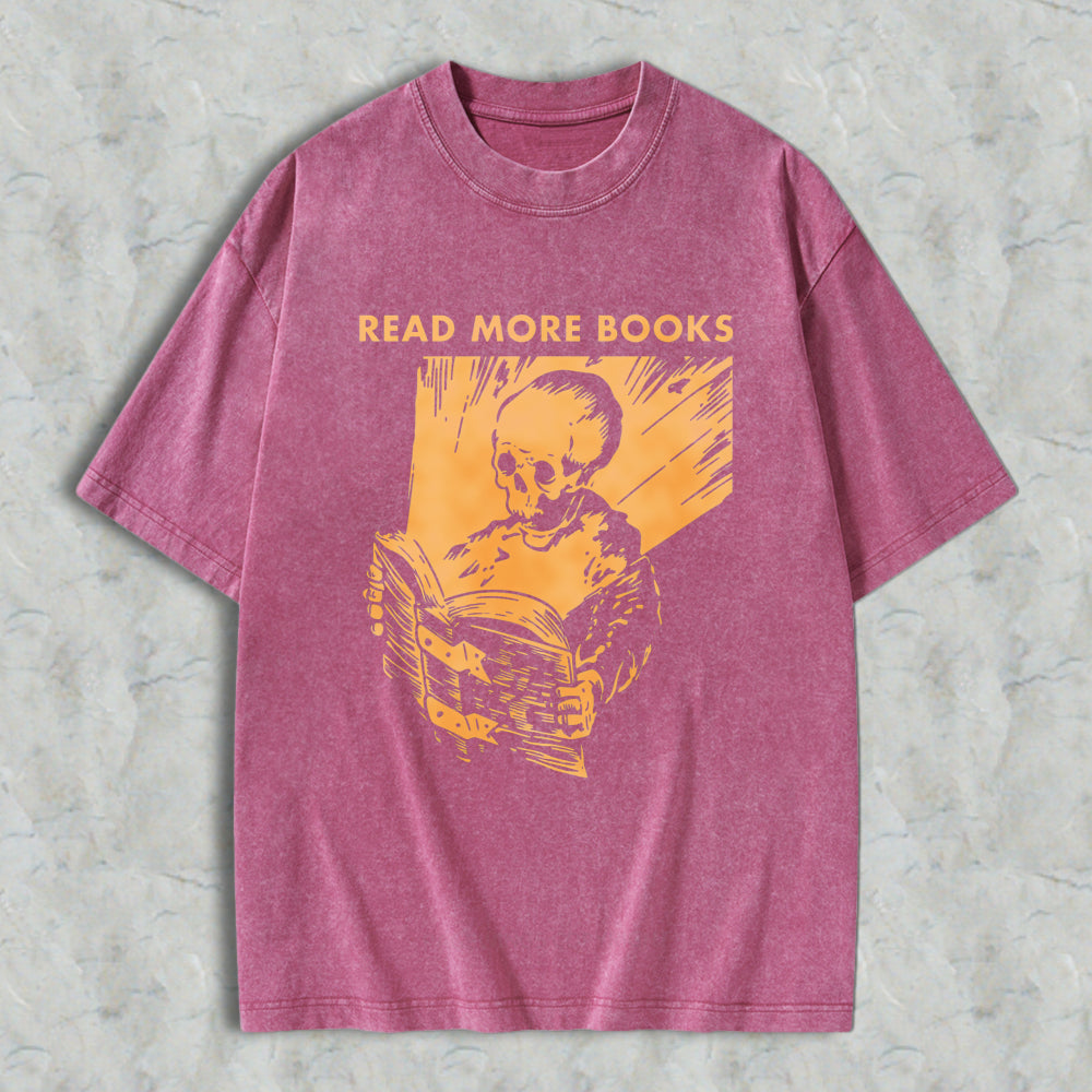Wardrobecart Skeleton Reading Book Read More Books Unisex Washed T-shirt