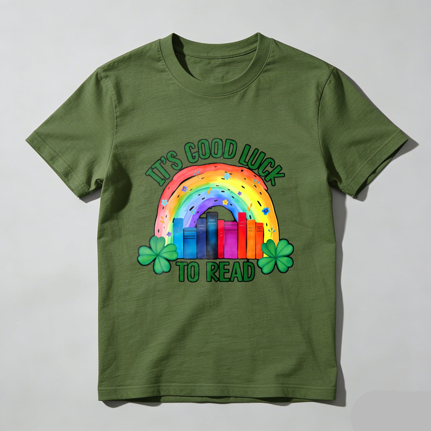 Wardrobecart It's Good Luck To Read Rainbow Books And Shamrocks Unisex Classic T-shirt