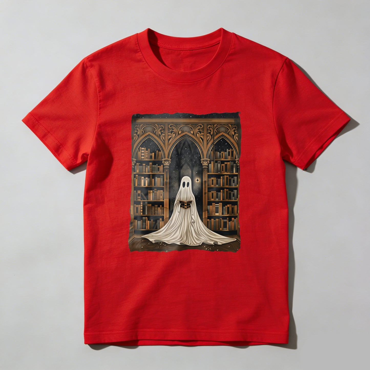 Wardrobecart Ghost In Library With Books And Stars Unisex Classic T-shirt