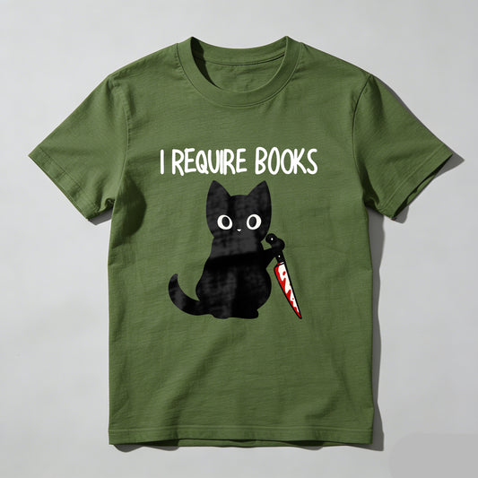 Wardrobecart I Require Books Cat With Knife Unisex Classic T-shirt