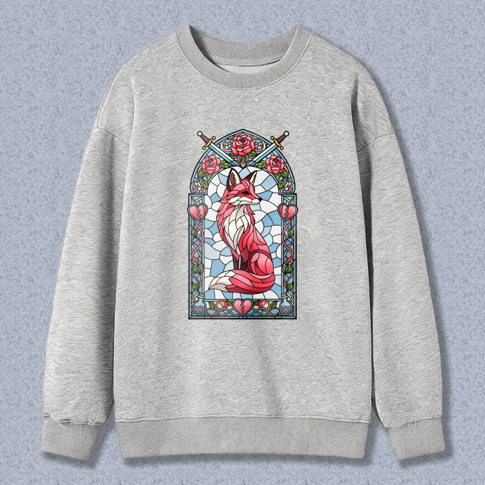Wardrobecart Stained Glass Fox With Roses And Swords Design Unisex Classic Sweatshirt