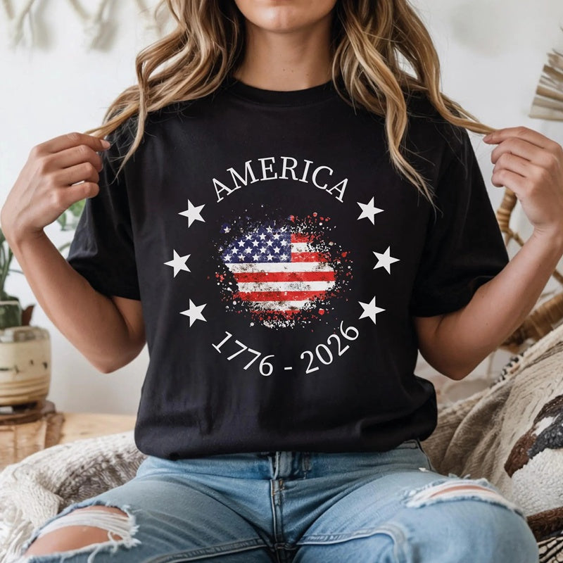 America 250th Anniversary Patriotic USA Flag Graphic Tee