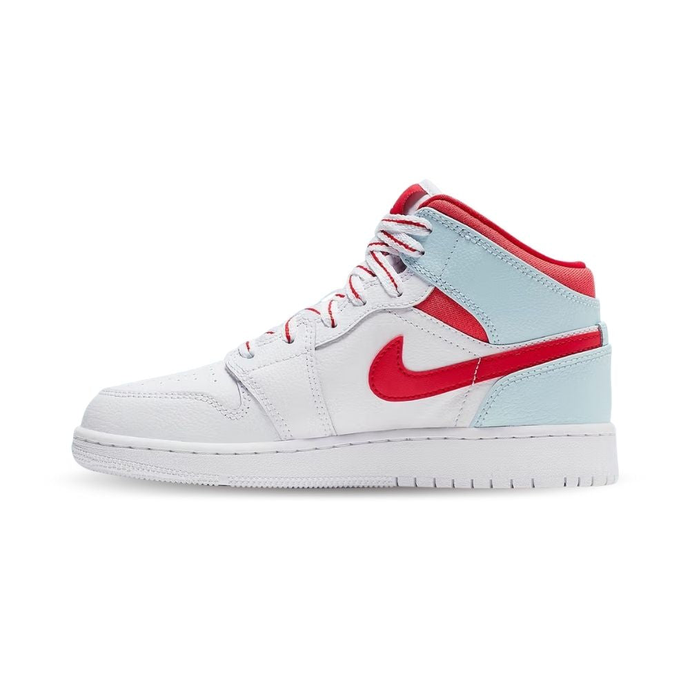 Air Jordan 1 Mid Topaz Mist White Mint Red