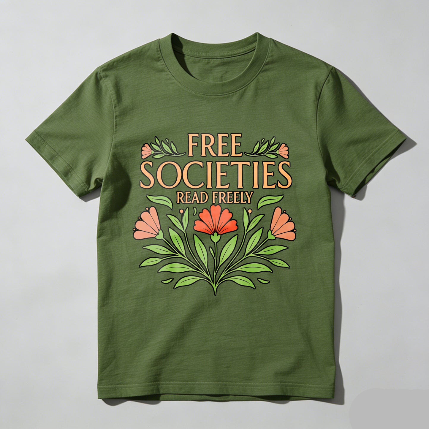 Wardrobecart Free Societies Read Freely Floral Design Unisex Classic T-shirt