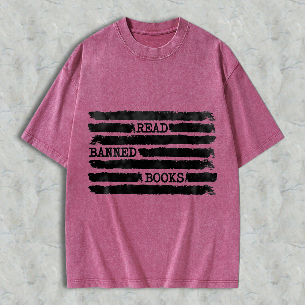 Wardrobecart Read Banned Books Pattern Unisex Washed T-shirt