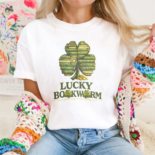 Wardrobecart Lucky Bookworm Shamrock Books Design Unisex Classic T-shirt