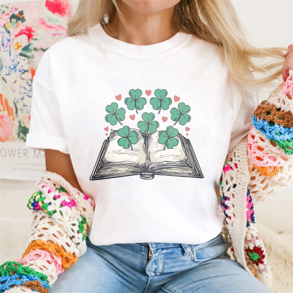 Wardrobecart Open Book With Clover And Hearts Unisex Classic T-shirt