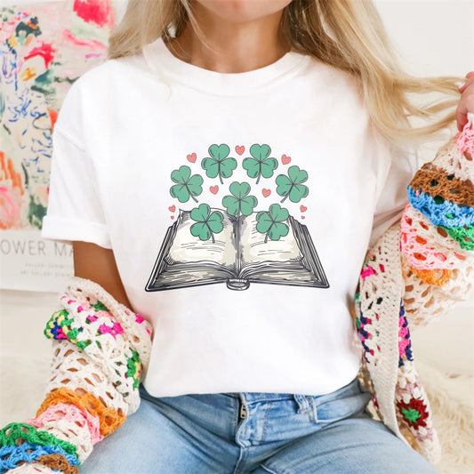 Wardrobecart Open Book With Clover And Hearts Unisex Classic T-shirt