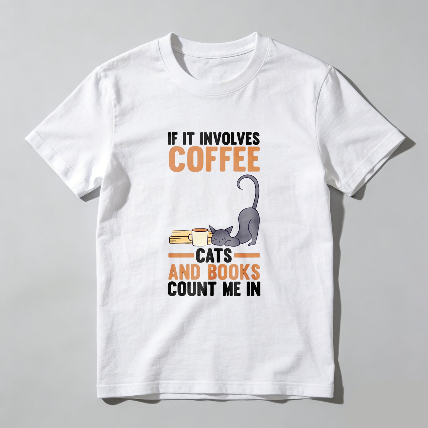 Wardrobecart Coffee And Books Cat Design Unisex Classic T-shirt