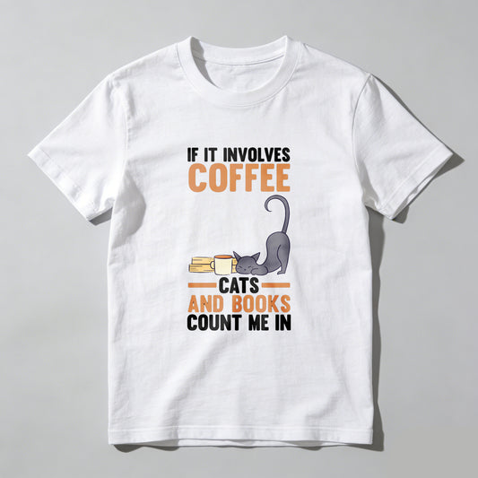 Wardrobecart Coffee And Books Cat Design Unisex Classic T-shirt