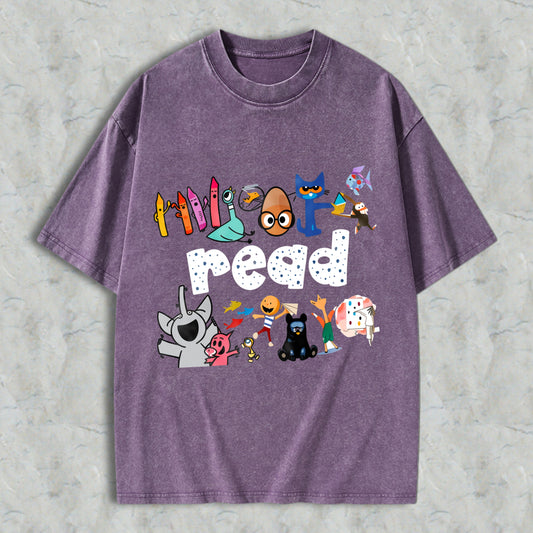 Wardrobecart Cartoon Characters And Read Text Design Unisex Washed T-shirt