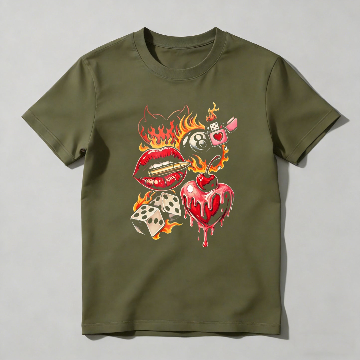 Flaming Lips Heart Dice And Eight Ball Tattoo Style T-shirt