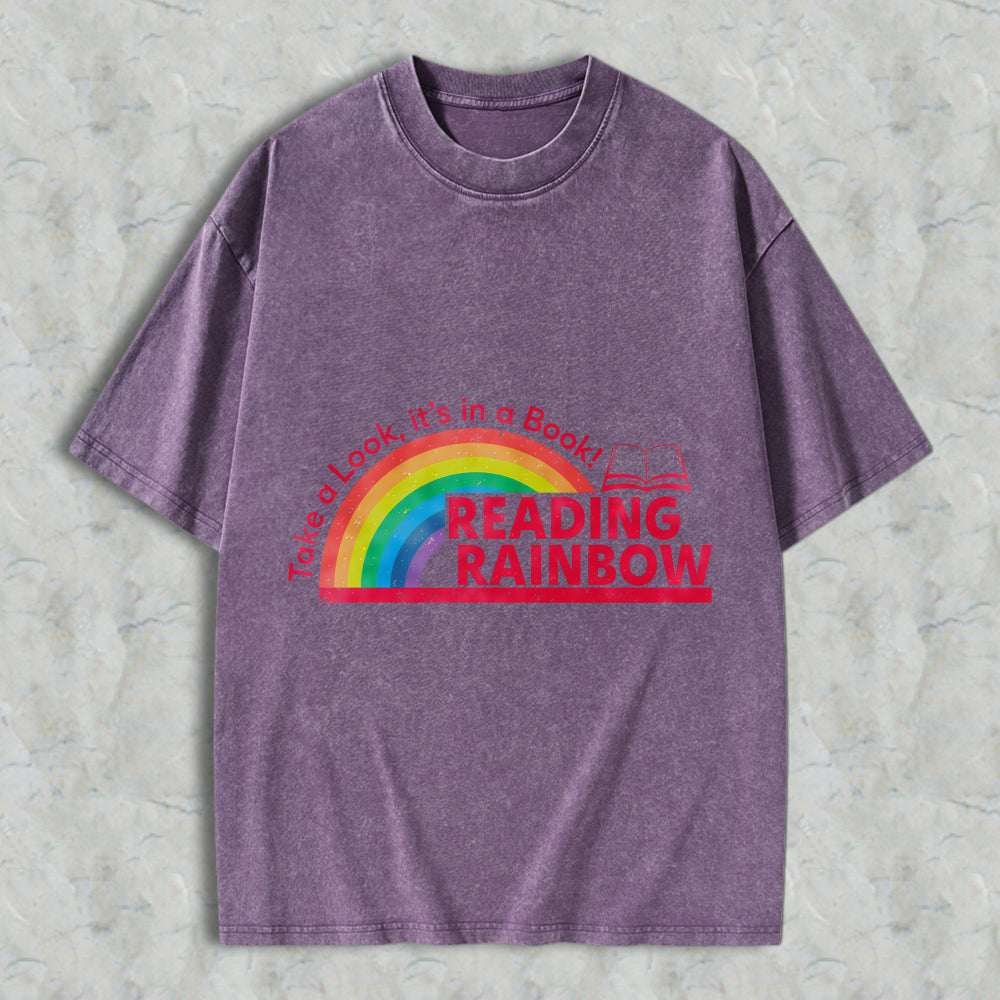 Wardrobecart Reading Rainbow Take A Look Its In A Book Unisex Washed T-shirt