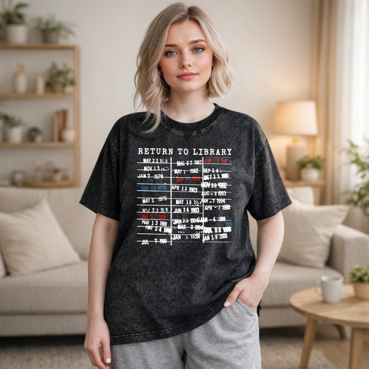 Wardrobecart Return To Library Date Stamp Design Unisex Washed T-shirt