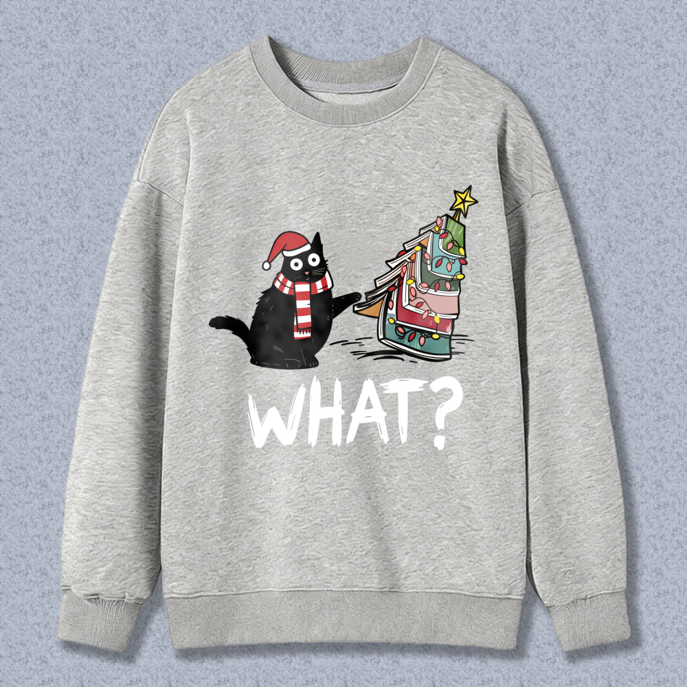 Wardrobecart Cat Wearing Santa Hat And Scarf Pulling Christmas Tree On Sled What Question Unisex Classic Sweatshirt