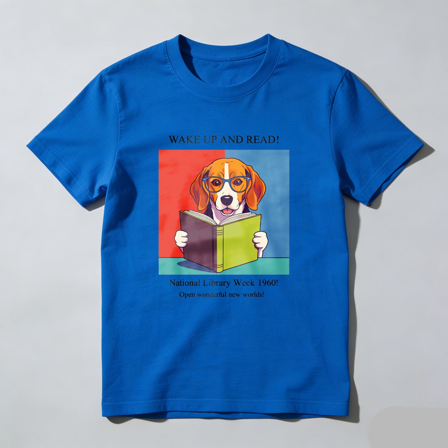 Wardrobecart Wake Up And Read Dog With Book Unisex Classic T-shirt 100% cotton