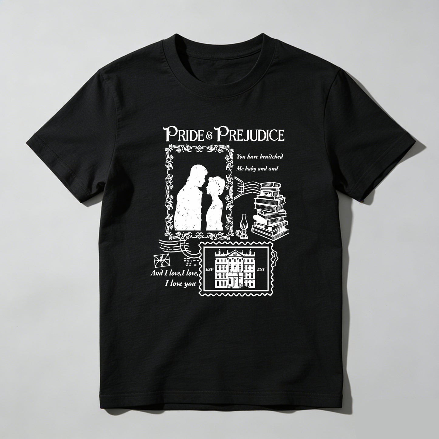 Wardrobecart Pride Prejudice Couple Books Mansion Quote Unisex Classic T-shirt